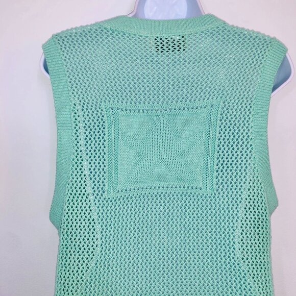 Vintage 80s Womens M Sweater Vest Mint Green Knit Button Down Cardigan Sleeveles - Picture 5 of 6